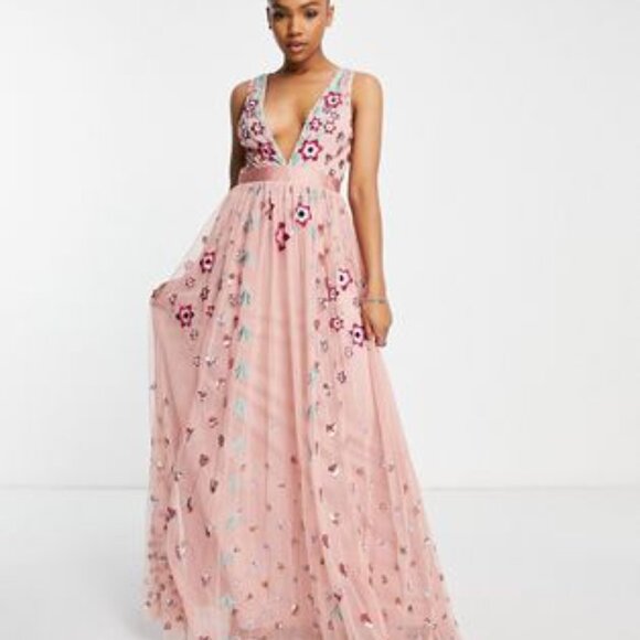 Maya Deluxe Embroidered Pink Maxi Dress - Picture 2 of 8
